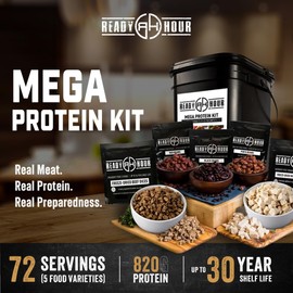 Ready Hour Mega Protein Kit with Real Freeze-Dried Meat (72 Servings), Freeze-Dried Chicken and Beef, Survival Food Storage, Emergency Preparedness, Emergency Prepper Kit, 30-Year Shelf Life Food