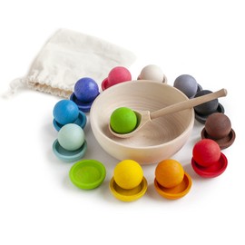 Ulanik Balls on Plates Toddler Montessori Toys for 1+ Year Old Kids Wooden Matching Game for Learning Color Sorting and Counting — 12 Balls, 1.18 in