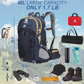 NEHOR Hiking Backpack, 40L Lightweight Camping Backpack with Rain Cover, Water Resistant Large Hiking Bag Outdoor Travel Daypack for Men Women, Blue