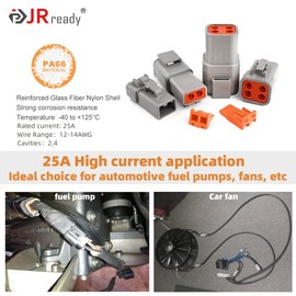 JRready ST6251 Deutsch DTP Connector Kit Size 12 Waterproof 25 Amp, 10 Sets 2 Pin Connector Kit with 22 Pairs 14-12 AWG Stamped Contacts Male and Female Open Barrel Terminal Kit