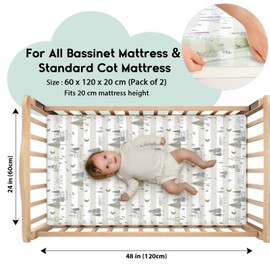 Yoofoss Pack of 2 Baby Fitted Sheets 60 x 120 cm Microfibre Mattress Topper Breathable Mattress Protector Sheet for Cot Bed Baby Cot