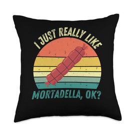 Retro Mortadella I Just Really Like Mortadella Vintage Just Really Like Mortadella Food Lover Throw Pillow, 18x18, Multicolor