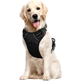 Voarge Dog Harness Large Dog No Pull Pet Harness with 2 Leash Clips, Reflective Strips, No-Choke with Easy Control Handle for Training or Walking, Medium Large Dog Vest Harness, Black, XL