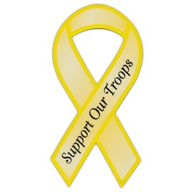 Ribbon Shaped Yellow Military Magnet - Support Our Troops - Cars, Trucks, SUVs, Refrigerators, Etc.