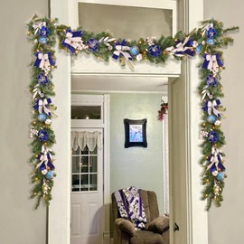 Pre-Lit Christmas Garland for Front Door with 20 LED Lights,6 ft Silver Blue Lighted Christmas Garland for Mantel Fireplace Window Stairs Holiday Decoration with Timer,Magnolia Winter Decor