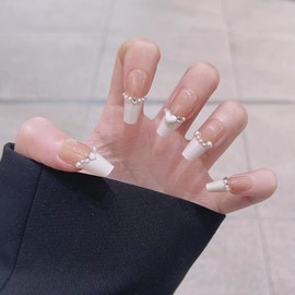 CATKIN 24PCS Long False Nails with Glue Stickers, Press on Nails no Glue for Women Girls Medium Square Decoration Fake Nails