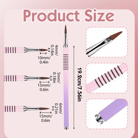 3 Pack 3D Acrylic Nail Brush Kolinsky Nail Art Brushes Set #2#4#5 3D Brush for Acrylic Nails Flower Nails Design Brushes with Non-Slip Grip Handle, Purple Pink Gradient