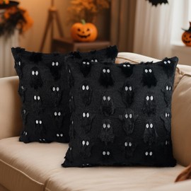 Artmag Halloween Ghost Pillow Covers 18x18 Set of 2, Soft Plush Faux Farmhouse Throw Pillow Cases for Fall Thanksgiving Halloween Holiday Decorations Black