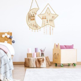 Rolin Roly Earring Wall Holder Mounted Jewelry Rack Hanging Earring Organizer with 7 Hooks Star Shaped for Display Grid Golden Bracelet Necklace Ring