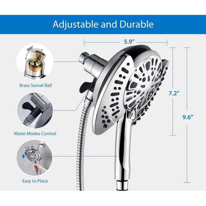 INAVAMZ 2-in-1 Shower Head with Handheld Combo: 2.5GPM Rainfall Shower