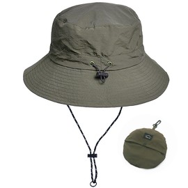 WANYI Bucket Hat for Men Women Foldable Sun Hats UV Protection Safari Boonie Hat Waterproof Breathable Summer Fishing Hat for Beach, Cycling, Hiking, Gardening 55-58CM (Military green)