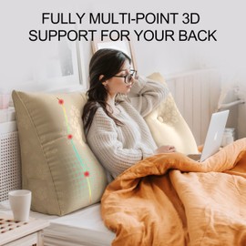 WOWMAX Headboard Wedge Pillow King Triangular Headboard Pillow Bed Wedge Pillow for Headboard Wedge Pillow Headboard Cream Bolster Pillow for Bed, Jacquard Satin Fabric 100% Pure Cotton, Light Beige