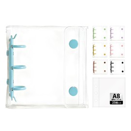 SFTRADE Clear Sticker Book A8 Removable Size 3-Hole Sticker Binder Clear Binder Storage Otaku Goods with 25 Transparent Refills Clear Cover Soft PVC Refillable Notebook Shell (Blue)