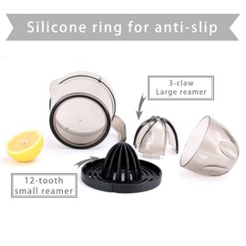 Sunhanny Citrus Juicer, Orange Lemon Manual Hand Squeezer, Anti-Slip Lid Rotation Reamer Lime Press, 17-Ounce Capacity, Transparent Black