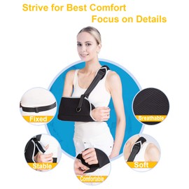 DouHeal Arm Sling, Multiple Fixed Design, Built-in ABS Arm Support, Comfort, Right & Left Arm Sling for Shoulder, Elbow, Wrist Injury, Adjustable for Men & Women