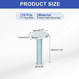 PATIKIL 1/4"-20 t Track Bolts, 10 Pack 1-1/4 Inch T-Slot Bolts Kayak Rail Bolt Accessories for Universal t Track Woodworking Jigs and Fixtures, Silver