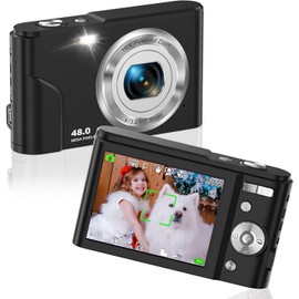 Digital Camera, FamBrow Autofocus Vlogging Camera FHD 1080P 48MP with 16X Digital Zoom, Compact Camera Portable Mini Camera for Teens,Kids,Adult,Beginners-Space Black