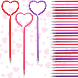 Zonon Valentines Day Pens Heart Shape Pens Rollerball Pens Valentine Party Favor Pens Black Gel Ink, Red Pink and Purple Ballpoint Pen for School Boys and Girls Office Supplies (72)