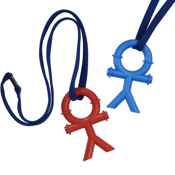 Sensory Direct Chewbuddy Stickman & Lanyard - Pack of 2, Sensory, Chew or Teething Aid | for Kids, Adults, Autism, ADHD, ASD, SPD, Oral Motor or Anxiety Needs | Blue & Red