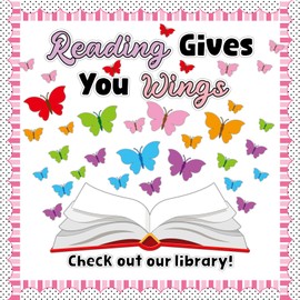 Reading Bulletin Board Set Reading Gives Your Imagination Wings Classroom Decoration Motivational Colorful Butterfly Paper Cutouts for Back to School Nursery Library Door Wall Decor Supplies