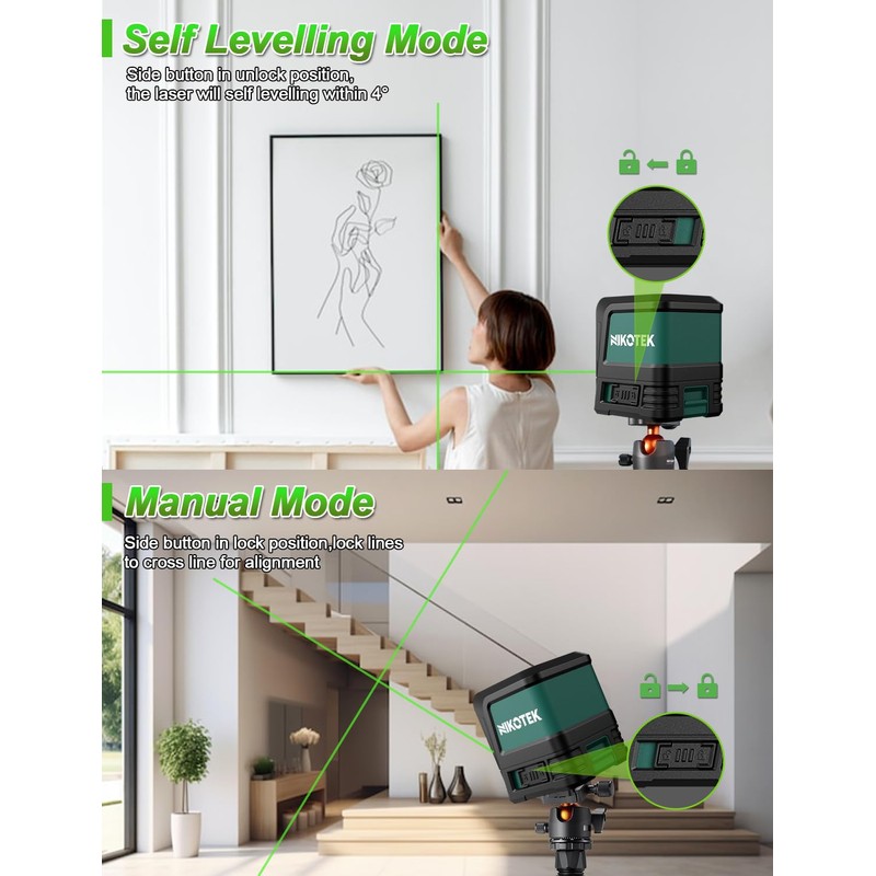 Nikotek Laser Level, Self-leveling Green Line Laser With Horizontal and