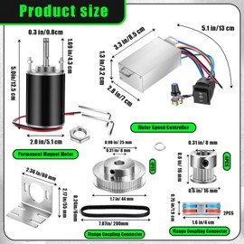 Kittmip 12V-24V DC Geared Motor Kit (3500-7000 RPM High Speed), Permanent Magnet Motor with Speed Controller, GT2 Synchronous Pulleys and Timing Belt Set for DIY Projects(Without Screw Thread)