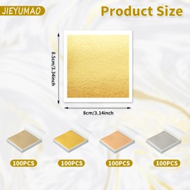 JIEYUMAO 400 Sheets Imitation Gold Leaf Sheets, 4 Colors Gold Foil Sheets with Tweezers and Brush, Metallic Gold Foil Leaf Paper Colored Gold Leaf Imitation Gold Leaf Paper for DIY Creations