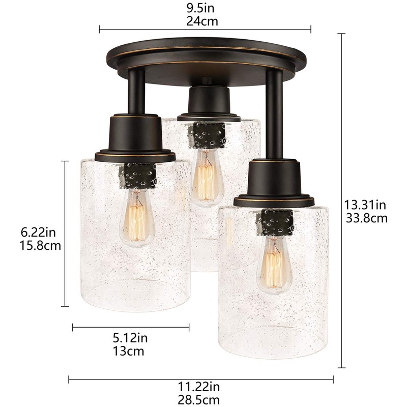 Semi Flush Mount Ceiling Light, 3-Light Close to Ceiling Light