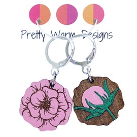 Peony & Bud RS/WS Front Back Markers for Knitting or Crocheting | Handmade by Pretty Warm Designs | Knit Crochet Accessories Removable Locking Stitch Markers Project Keeper Row Marker Stitch Holders