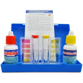 Hecht Professional Water Tester Chlorine – For a Perfect Measurement of Your Water Quality – Ideal Quick Test with Phenol Red – Innovative Shake Test for Optimum Water Care, blue