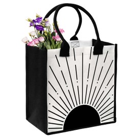 ONDTOM Black Sunshine Canvas Tote Bags, Birthday Retirement Gifts for women Friends, Aesthetic Tote Bag, Reusable Grocery Bags Shopping Bags, Beach Essentials-A01