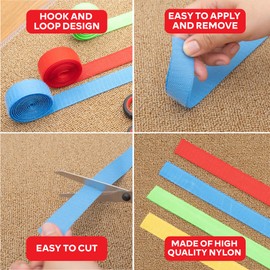 XFasten Carpet Marker Strips for Classroom, 100 Feet (4 Rolls) Carpet Markers for Teachers, Sit Spots for Classroom Carpet, Floor Tape Sensory Path for School (Red, Green, Blue, Yellow) 1-Inch Width