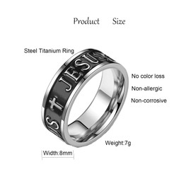 MAGIIE 8 mm Rings for Men, Rings Wedding Rings Men's Black, Ring Made of Stainless Steel, Jesus Ring, Partner Rings, Size 60 to 70, Stainless Steel, No Gemstone