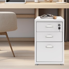 QUSKLISU 4/6 Drawer Metal File Cabinet with Lock, Vertical Locking Filing Cabinet for Home Office, Secure Storage for A4/F4/Letter/Legal Documents, Tool-Free Assembly Required (White, 3 Drawers)