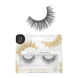 Lilly Lashes Luxury Synthetic LITE False Eyelashes, Full Length Lash Extension 16mm, Cat Eye Look, Natural Volume & Flare Shape, Reusable Fake Lashes 15x, Lash Glue not Included (Radiant)