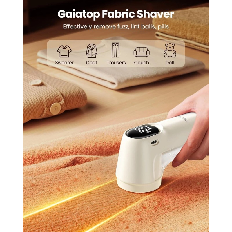Gaiatop Fabric Shaver Rechargeable, Electric Lint Remover Shaver with LED