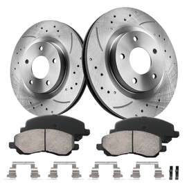 MOTOREVO Front Brake Pads And Rotors Kit Compatible With Dodge Caliber 2007 2008 2009 2010 2011 2012, Drilled Slotted Disc Brakes Rotors Ceramic Brake Pads, Replacement 11.6in(294mm) S-53038 P-866