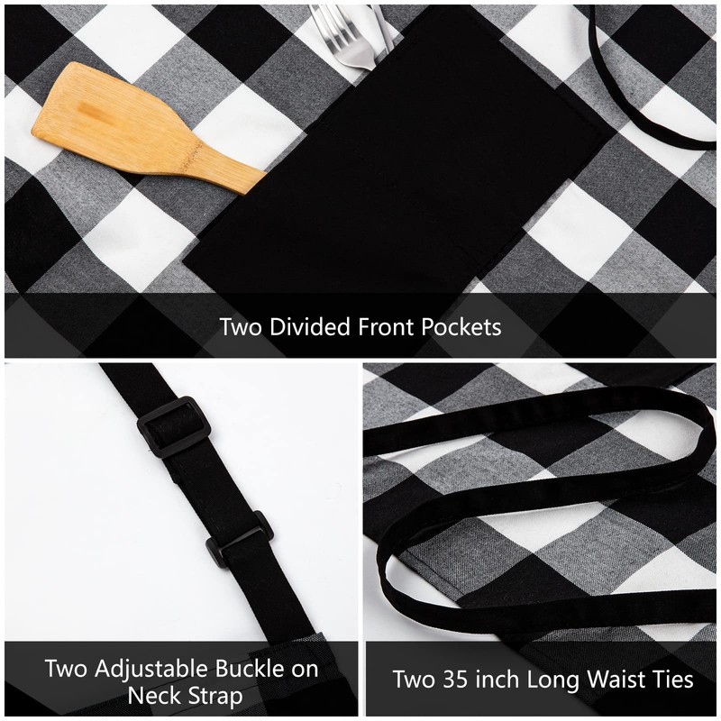 Jubatus 1 Pack Buffalo Check Apron with 2 Pockets Adjustable