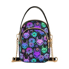 Quilted Crossbody Bags for Women - Trendy Psychedelic Fox Camellia Purple Travel Cell Phone Purses With Leather Handle and Chain Strap