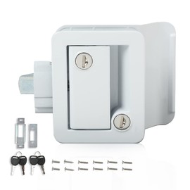 G-PLUS RV Entry Door Lock Handle Knob White Trailer Door Lock with Paddle Deadbolt Entry Door Lock Handle Knob Kit with 2 Keyed Compatible with Camper Horse Trailer Cargo Hauler