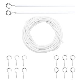 Net Curtain Wire with Hooks and Eye, 5 Meter Plastic Coated Curtain Wire with 6 Hooks and 6 Eyes