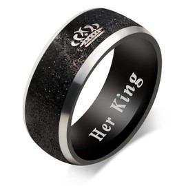 Uloveido Black Stainless Steel Her King Ring Wedding Band Promise Rings Couples Graduation Gifts for Boyfriend and Girlfriend (Black King Size R1/2)