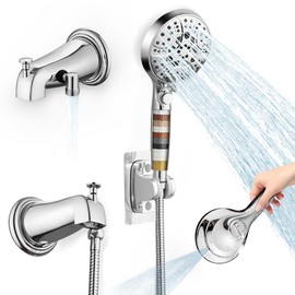 sagetta Bathtub Spout with Diverter Combo Bathtub Fuacet Fits for Threaded 1/2" or 3/4" IPS with 10 Mode Handheld Shower Head and Holder, Cover Plate, 89" Shower Hose Chrome