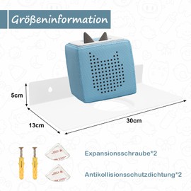 Chedin Tonie Metal Shelf, Fully Magnetic Toniebox Shelf for 30 Figures + Box, Wall Shelf Storage Shelf for Toniebox, Tonier Shelf Tonie Box with Cut-Out (Stainless Steel, White)