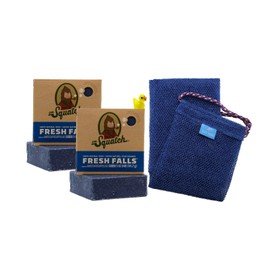 Refreshing shower bundle: Tiny Kiwi African net sponge with 2 complimentary Dr. Squatch Fresh Falls soap bars.