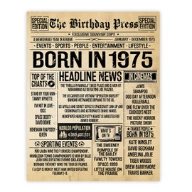 Stuff4 50th Birthday Poster Unframed - Born In 1975 Vintage Newspaper - Happy 50th Birthday Gifts for Women Men Retro Back In 1975, 8x10 Inch Fifty Fiftieth Decor Decoration Bday Party