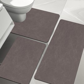 YIHOUSE Bath Mat Rug Sets 3 Piece, Super Absorbent Ultra Thin Bathroom Rugs Fit Under Door, Non Slip Bathroom Mat Quick Dry, Bath Mats with Toilet Mats for Bathroom Floor, Shower (Pinkish-Brown)