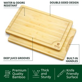 Bamboo Cutting Boards for Kitchen - Kitchen Chopping Board for Meat (Butcher Block) Cheese and Vegetables | Wooden Cutting Board Heavy Duty Serving Tray with Handles (XXL, 20 x 14")