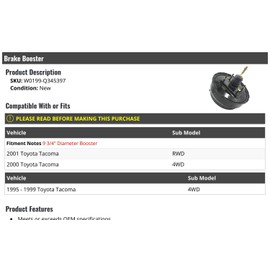 Brake Booster - Compatible with 1995-2001 Toyota Tacoma