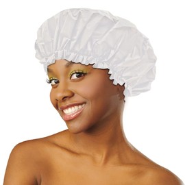 DONNA Satin Lined Shower Cap for Women Silk Hair Bonnets for Women Satin Bonnet Curly Hair Wrap for Sleeping Cap WHITE